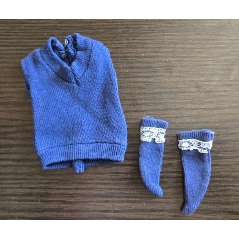 Vintage 70s 80s Barbie? Vest With Matching Socks Navy Blue White Lace Metal Snap